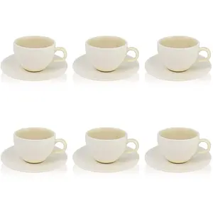 OGO Living Lot de 6 tasses et soucoupes 21cl en porcelaine blanc -beige