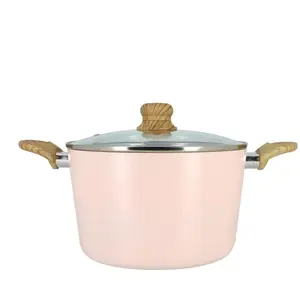 Menastyl Faitout colorama 24cm en aluminium recycle rose couvercle en verre pas cher