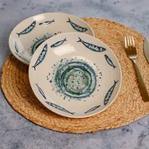 NOVASTYL Lot 6 assiettes creuses sardine 21.5cm en faience pas cher