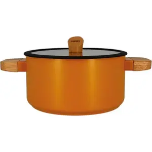 Comparateur de prix : Faitout ector 24cm en alu revêtement céramique jaune avec manche bois Ogo Living