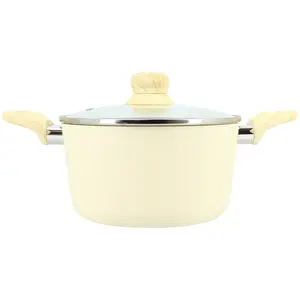 Faitout crème 20cm en aluminium induction avec couvercle en verre MenastylVendu paramazon