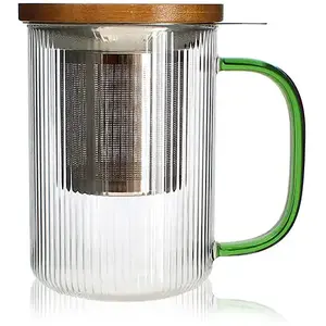 Tisanière mug Karl en verre borosilicate anse verte 475 ml Ogo pas cher