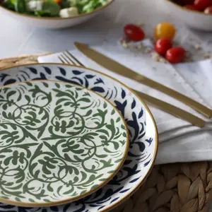 Comparateur de prix : NOVASTYL - LOT 6 ASSIETTES DESSERTS HÉRACLÉE 19CM EN GRÈS DÉCOR VERT