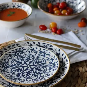 NOVASTYL - LOT 6 ASSIETTES PLATES HÉRACLÉE 27CM EN GRÈS DÉCOR BLEU pas cher