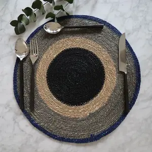 Comparateur de prix : Lot de 6 sets de table bleu en jonc de mer 38cm