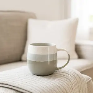 Novastyl Lot de 6 mugs vert amande en grès 44cl pas cher