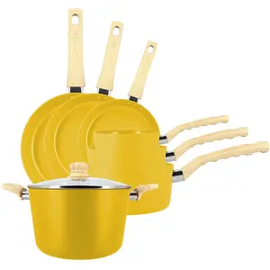Comparateur de prix : Menastyl Batterie de cuisine 7 pcs en aluminium jaune - compatible induction