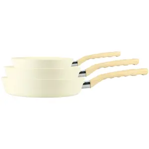 Menastyl Set de 3 poêles en aluminium crème - compatible induction CREME TU pas cher