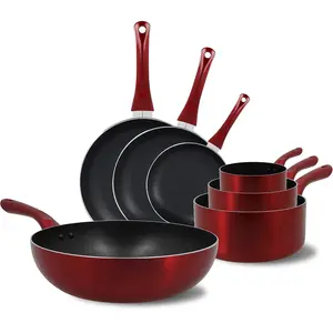 Comparateur de prix : Menastyl Batterie de cuisine 7 pièces aluminium rouge - tous feux