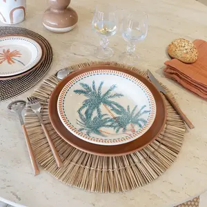 Comparateur de prix : Lot de 6 assiettes creuses dessin tropical en grès 21,5cm
