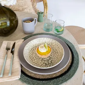 Lot de 6 assiettes à dessert vertes en grès 20cm