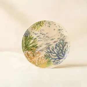 Comparateur de prix : Lot de 6 assiettes à dessert motif aquatique en grès 20cm