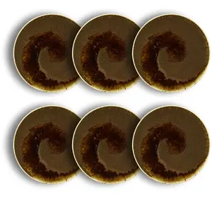 Comparateur de prix : Lot de 6 assiettes à dessert texturées 21cm porcelaine marron