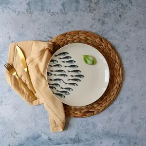 Novastyl Lot de 6 assiettes plates motif marin en porcelaine 26,5cm pas cher