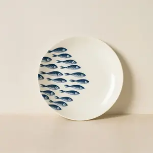 Lot de 6 assiettes à dessert motif marin en porcelaine 20cm