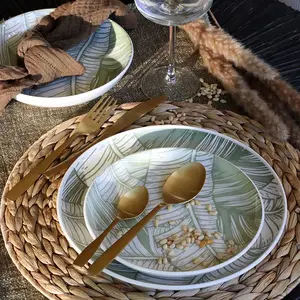Novastyl Lot de 6 assiettes à dessert 20cm en grès à motif vert