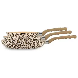 Lot 3 poeles leopard 20/24/28cm en aluminium recycle marron Menastyl pas cher