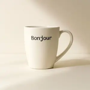 Lot 6 mugs bonjour 38cl en gres blanc Novastyl pas cher