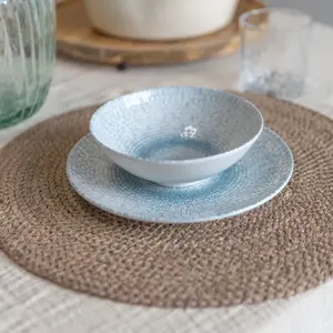 Lot 6 assiettes creuses aqua 21cm en porcelaine blanc et bleu Novastyl pas cher