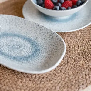 Novastyl Lot de 6 assiettes ovales en porcelaine blanche et bleue 19cm pas cher