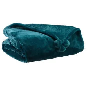 Comparateur de prix : Vivaraise - Plaid en polyester avec pompons Tender 170 x 130 cm paon