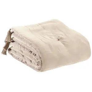 3S. x Home Maison Vivaraise Edredon pompons Elise Grège 80 x 180