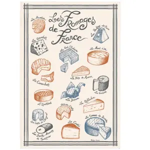 Maison Vivaraise Torchon Imprimé Fromages de France Ecru 48 x 72