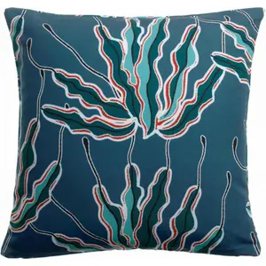3S. x Home Maison Vivaraise Coussin imprimé Alga outdoor Indigo 45 x 45 pas cher