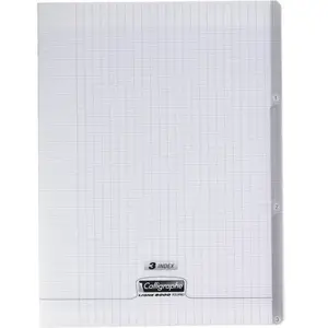 Calligraphe 18228C Un Cahier Agrafé 3 Index Incolore (une Marque de Clairefontaine) - 24x32 cm - 96 Pages Grands Carreaux - Papier Blanc 90 g - Couverture Polypro Transparent pas cher