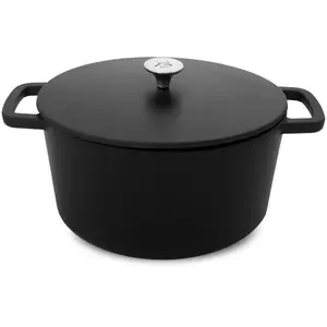Baumalu - Cocotte ronde fonte + couvercle Black Design induction noir mat - D.20 cm T.U pas cher