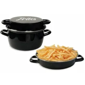 Comparateur de prix : Baumalu - Friteuse émail 26 cm noire avec panier et couvercle verre