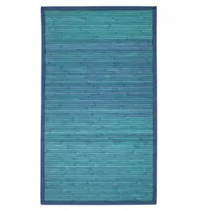 SOLO BAMBOO - Tapis en bambou lattes et ganse bleu 70x120