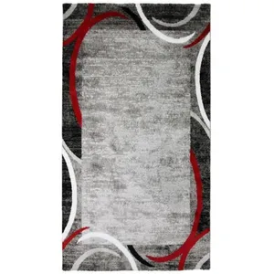 Thedecofactory - metro - Tapis à encadré motifs abstraits rouge 80x150