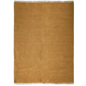 THE DECO FACTORY ESSENCE - Tapis en jute et coton avec franges 160 x 230 cm Jaune Ocre pas cher