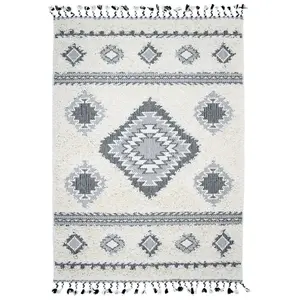 The Deco Factory BERBÈRE TRIBAL LOSANGES - Tapis à reliefs losanges crème 160x230 pas cher