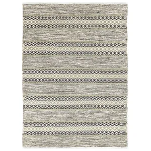 THEDECOFACTORY Tapis 100% coton bande ethno blanc-sable 160x230 160 x 230 cm pas cher