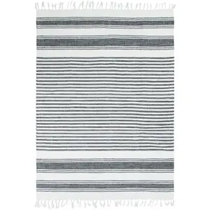 THE DECO FACTORY Tapis 100% coton lignes gris-blanc 160x230 160 x 230 cm pas cher