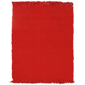 The Deco Factory SIMPLY COTON - Tapis salon ou chambre uni 100% coton 150 x 200 cm Rouge pas cher