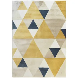 THE DECO FACTORY New Tao - Tapis de Salon ou Chambre doux motifs triangles 120 x 160 cm Jaune/Bleu