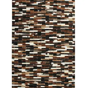Thedecofactory Cuir - Tapis en Cuirs recyclés Lignes Marron Multi 120x170 pas cher
