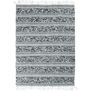 The Deco Factory Tapis 100% coton bande relief blanc-noir 120x170 pas cher