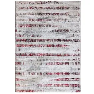 The Deco Factory Tapis graphique stries gris rouge 120x170 pas cher