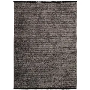 THEDECOFACTORY Tapis tissé plat coton noir et reflet lumière anthracite 120x170