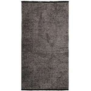 THEDECOFACTORY Tapis tissé plat coton noir et reflet lumière anthracite 80x150 pas cher