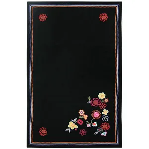 Thedecofactory - folk - Plaid brodé de fleurs noir 90x140 pas cher