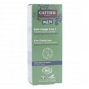 Comparateur de prix : Cattier Men Soin Visage Homme 3 en 1 Bio 50ml