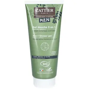 Comparateur de prix : Cattier Men Gel Douche Homme 3 en 1 Cheveux Corps Barbe Bio 200ml