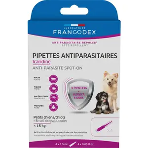 4 Pipettes Antiparasitaires Icaridine pour chiot et petit chien - Francodex 3Vendu parparasanteonline