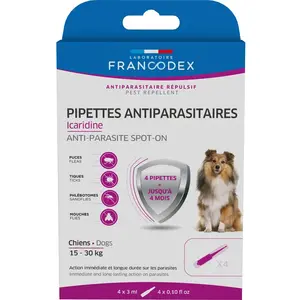 Soin Chien - Francodex Pipettes antiparasitaires Icaridine - 4 x 3 ml pas cher