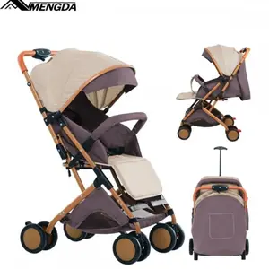 Poussette bébé compacte-MENGDA-Dossier inclinableAvec panierMoustiquaireHabill PluieHarnais 5 points-Jusquà 50KG-KakiVendu parcdiscount
